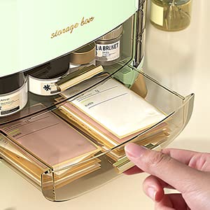 YAGVIZ Multi-Function Makeup Box Dustproof Cosmetic Storage Box,Cosmetics Products Jewelry Organizer Case Finishing Box Bedroom Bathroom Desktop,Portable Organizers(Green,Plastic),30 Cm