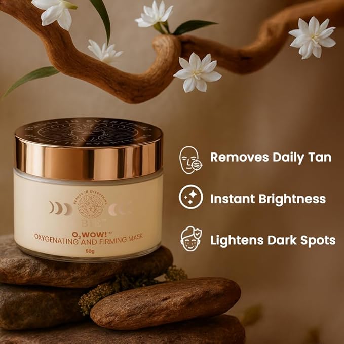 BiE O2WOW! Face Mask for Daily Tan Removal, Reduces Dark Spots & Pigmentation, Gentle Exfoliator With Vital Oxygen, Stem Cells & Acai Berries | Unisex | For All Skin Types | 50gm