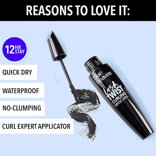 Blue Heaven Lash Twist Curling Mascara Waterproof Black | Quick Dry | No Clumping | Long Lasting Mascara for Women | 12ml